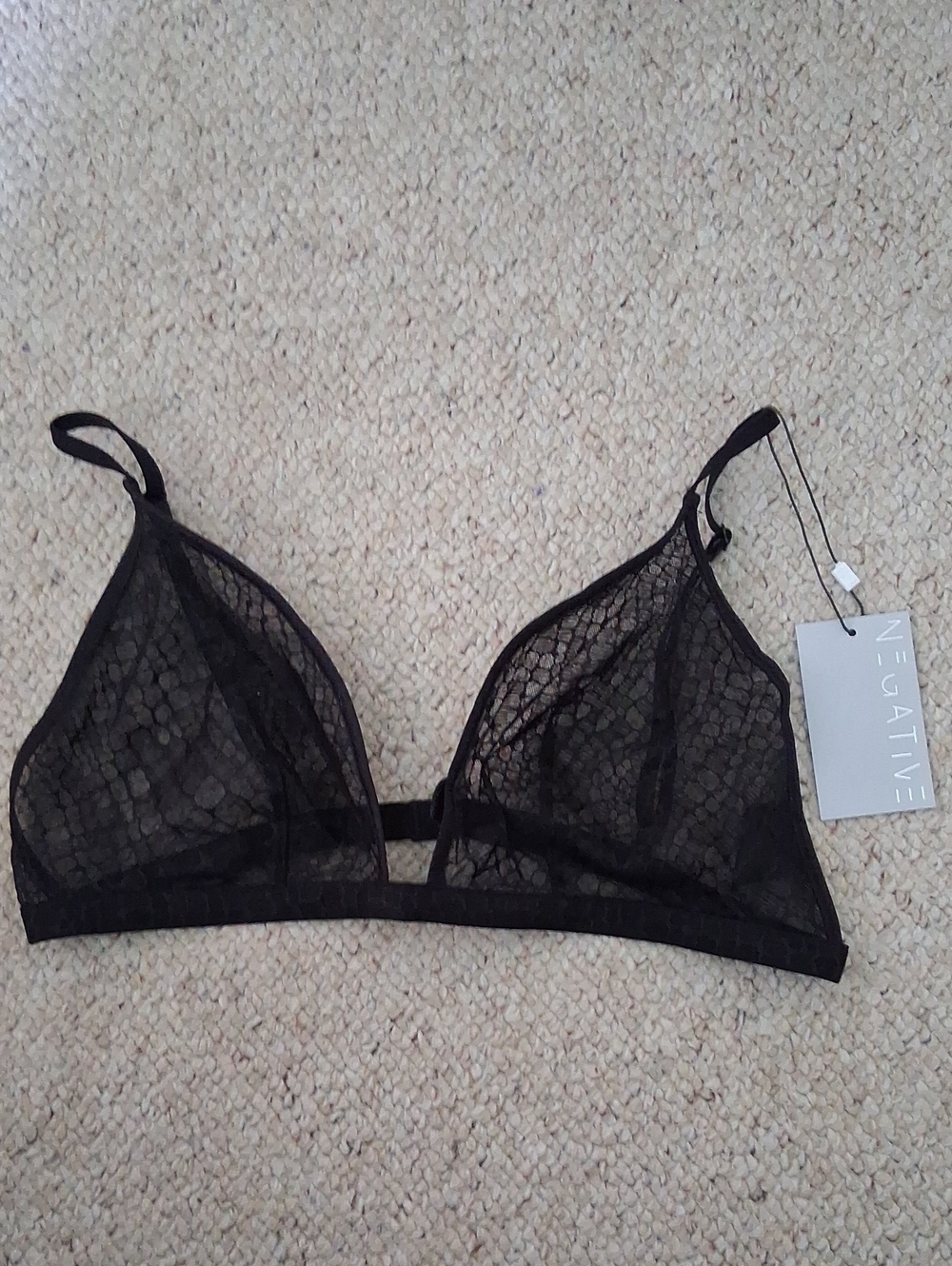 Negative Underwear Black Lace Triangle Bralette NWT. Size 4